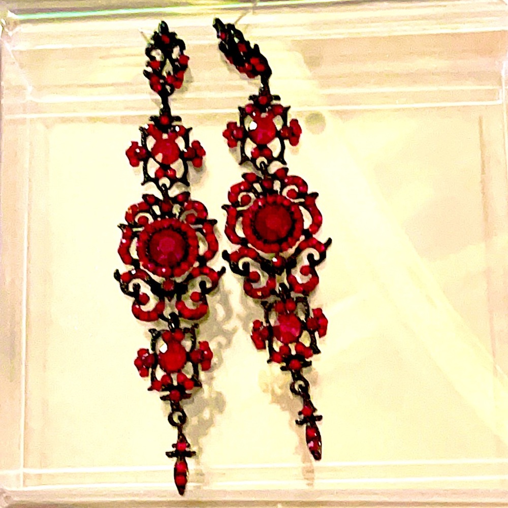 Red and Black Long Gothic Design Earrings